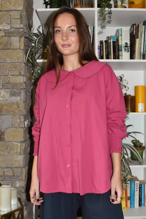 Paloma Tela Peter Pan Blouse Deep Rasberry